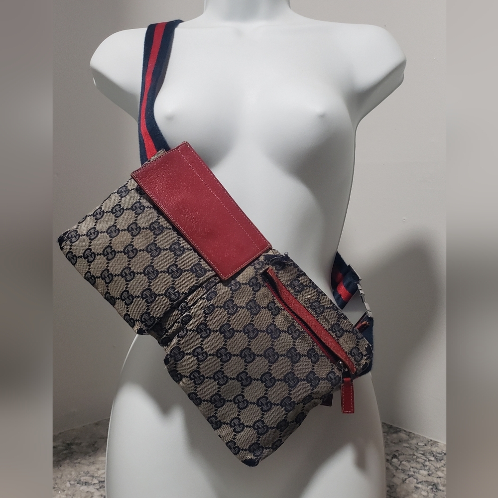 Gucci GG Canvas Supreme Web Double Pocket Belt Bag